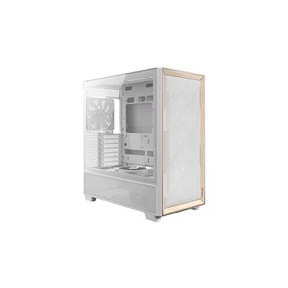 Antec FLUX Mid Tower PC Case - Tempered Glass, White/Wood, 5 PWM Fans, USB-C, E-ATX/ATX/mATX/ITX Compatibility