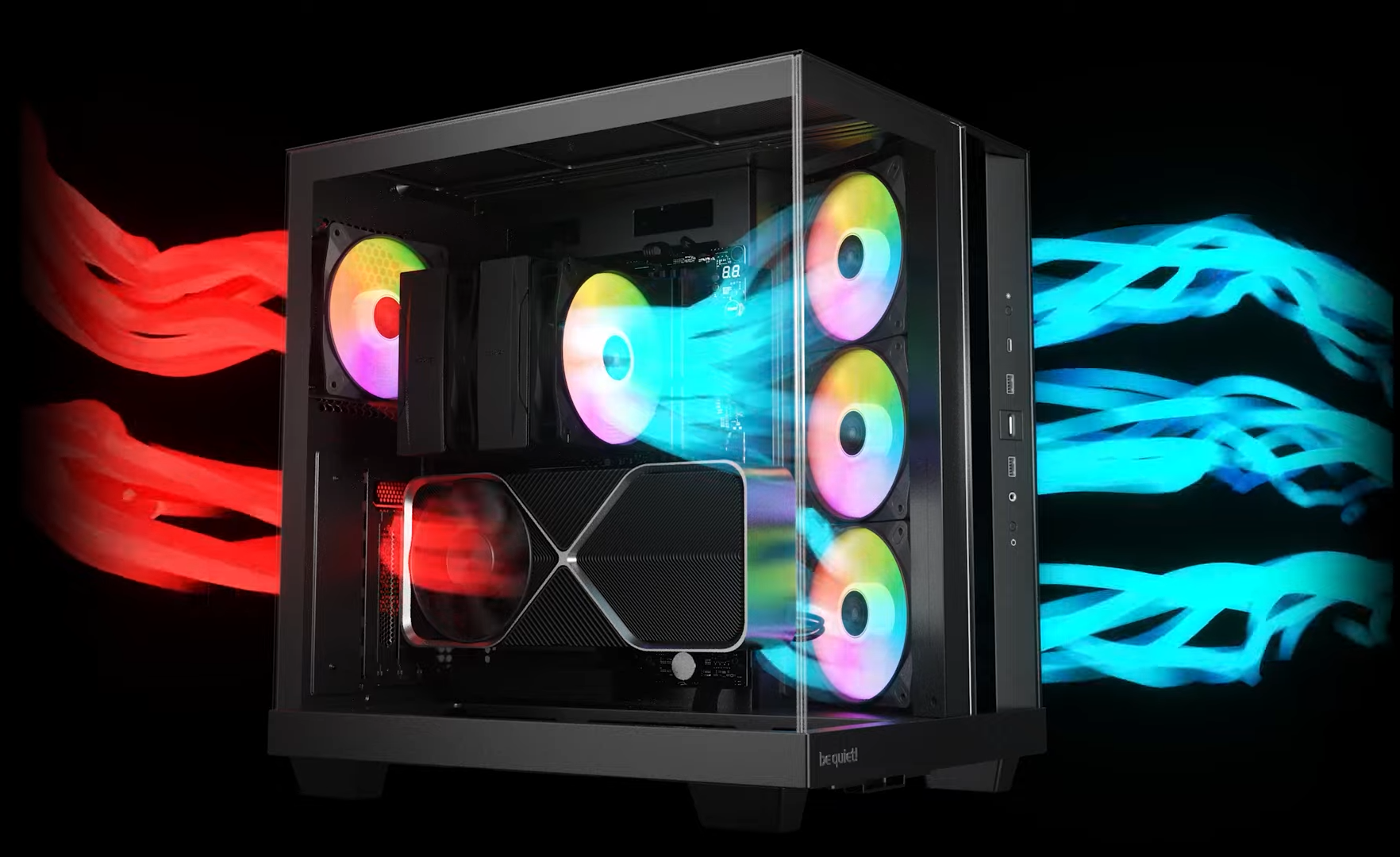 be quiet! Light Base 500 LX BGW85 Mid-Tower Case, Tempered Glass, 4 x ARGB Light Wings LX Fans, High Airflow ATX Case, USB-C 10Gbps, 400mm GPU Support, Vertical GPU Mount, Black
