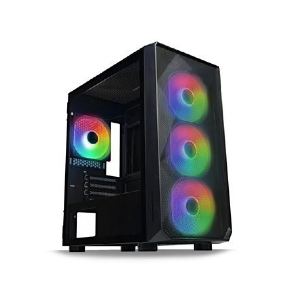 Tecware Forge M Omni Micro-ATX Case - Key-Lockable Tempered Glass, High-Airflow Mesh Front, 4 x 120mm Fans Pre-Installed, mATX/ITX Support, Black