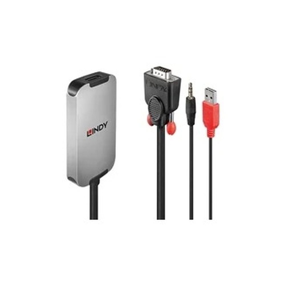 Lindy 38296 0.18m VGA & Audio (M) To DisplayPort (F) 1.2 USB Powered 1920x1080@60Hz Adapter Cable - Black