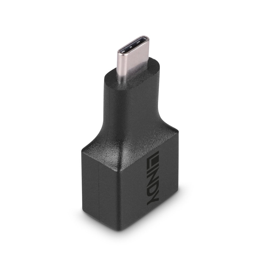 LINDY 41899 USB Adapter, USB 3.2 Type-C (M) to USB 3.2 Type-A (F), Adapter, Black, Supports Data Transfer Speeds up to 10Gbps, Robust PVC Housing & Nickel Connectors, Retail Polybag Packaging