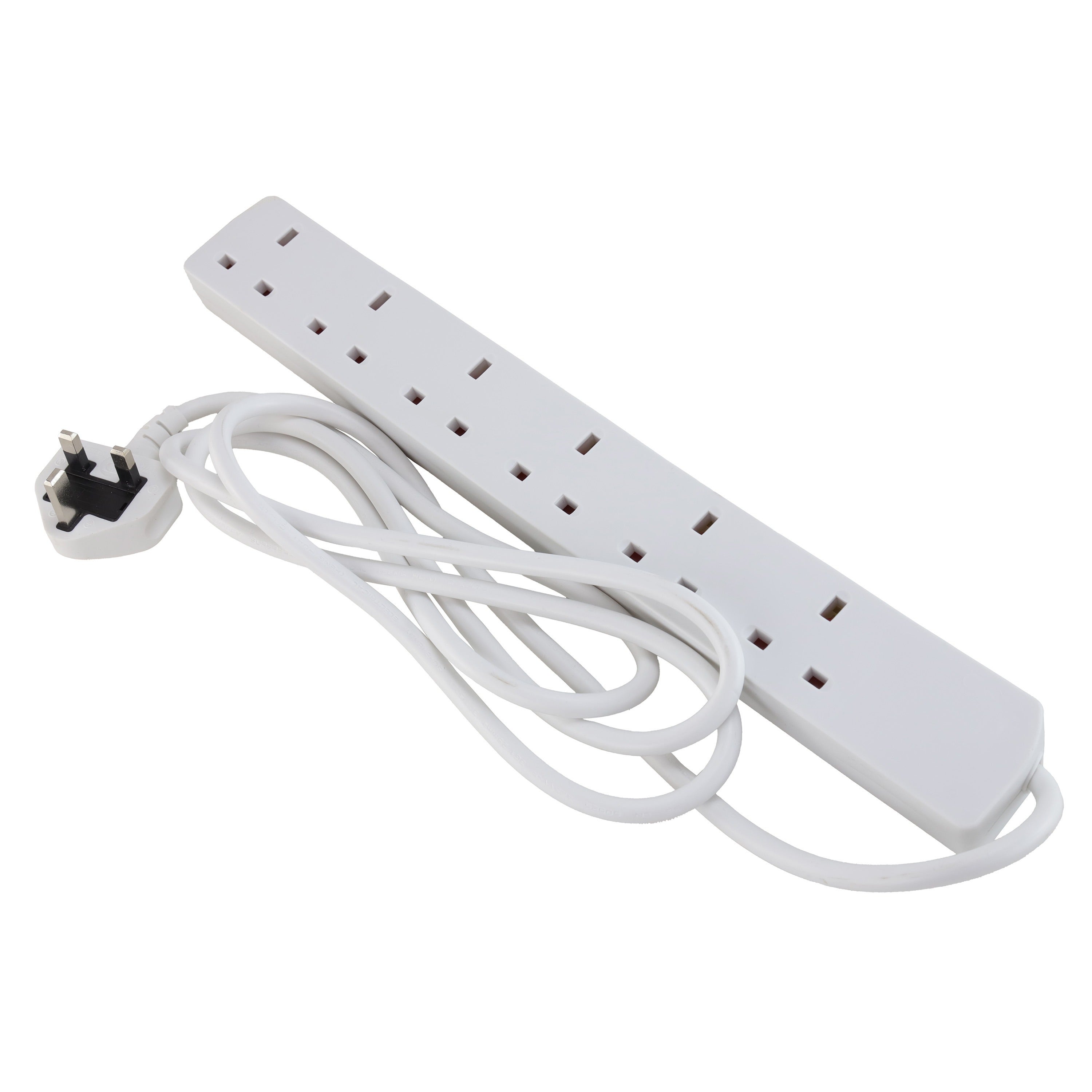 2m 6 Gang UK Mains Extension - White