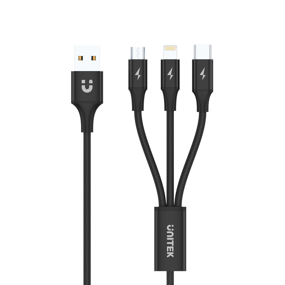 NEWlink 1.2m 3-in-1 USB Charging Cable, USB-A To USB Micro, USB-A To USB-C, USB-A to Lightning - White