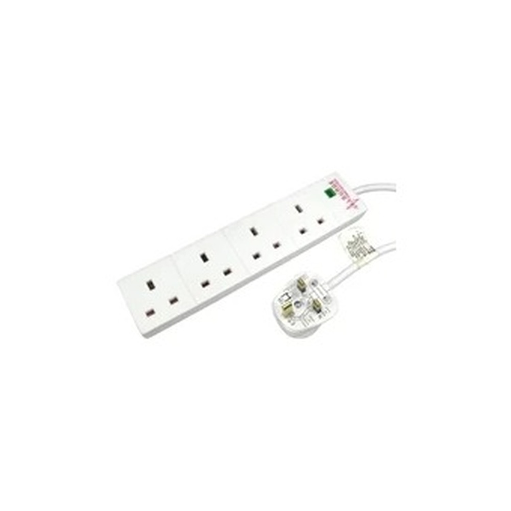 2m 4 Gang Surge Protected LED Indicator UK Mains Extension - White