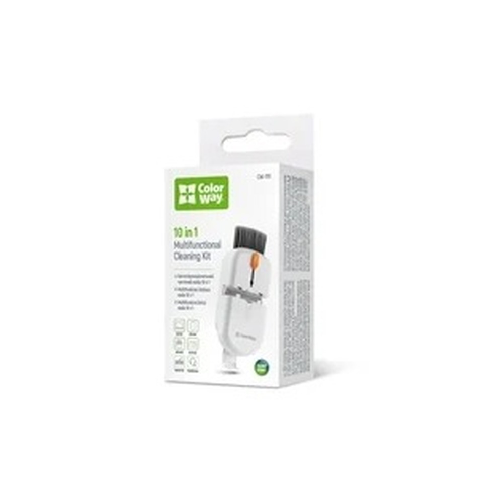 ColorWay CW-1111 10-in-1 Electronics Cleaning Kit Designed For Safely Cleaning Headphones, Keyboards, Screens and Cameras. Includes A Retractable Brush, Flocked Sponge, Microfiber Wipes, Screen Cleaner Spray, Key Remover, In A Compact Case Featuring A Pho