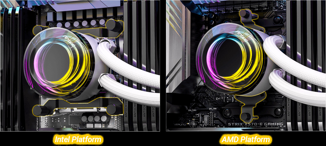 Antec Vortex Lum 360 ARGB White CPU Liquid Cooler - Intel & AMD Compatible, 3 x 120mm ARGB Fans, Suspended Spiral Pump Head, Enhanced Cooling Performance