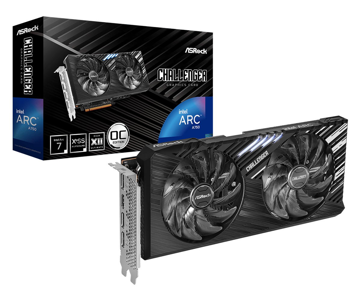 ASRock Intel Arc A750 Challenger SE OC 8GB GDDR6 Graphics Card, 2200 MHz Base Clock, Dual Fan, 3x DisplayPorts / 1x HDMI Port