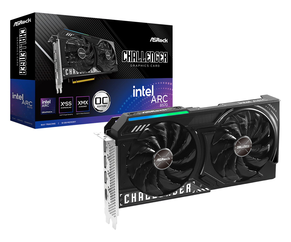 ASRock Intel Arc B570 Challenger OC 10GB GDDR6 Graphics Card, 2600 MHz Base Clock, Dual Fan, 3x DisplayPorts / 1x HDMI Port