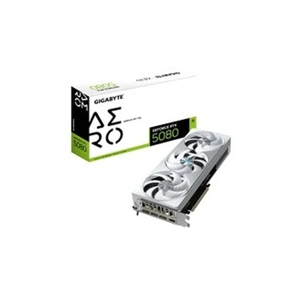 Gigabyte NVIDIA GeForce RTX 5080 AERO OC SFF 16GB GDDR7 Graphics Card, 10752 CUDA Cores, 2730 MHz Core Clock, Triple Fan, White, RGB, 3x DisplayPorts / 1x HDMI Ports