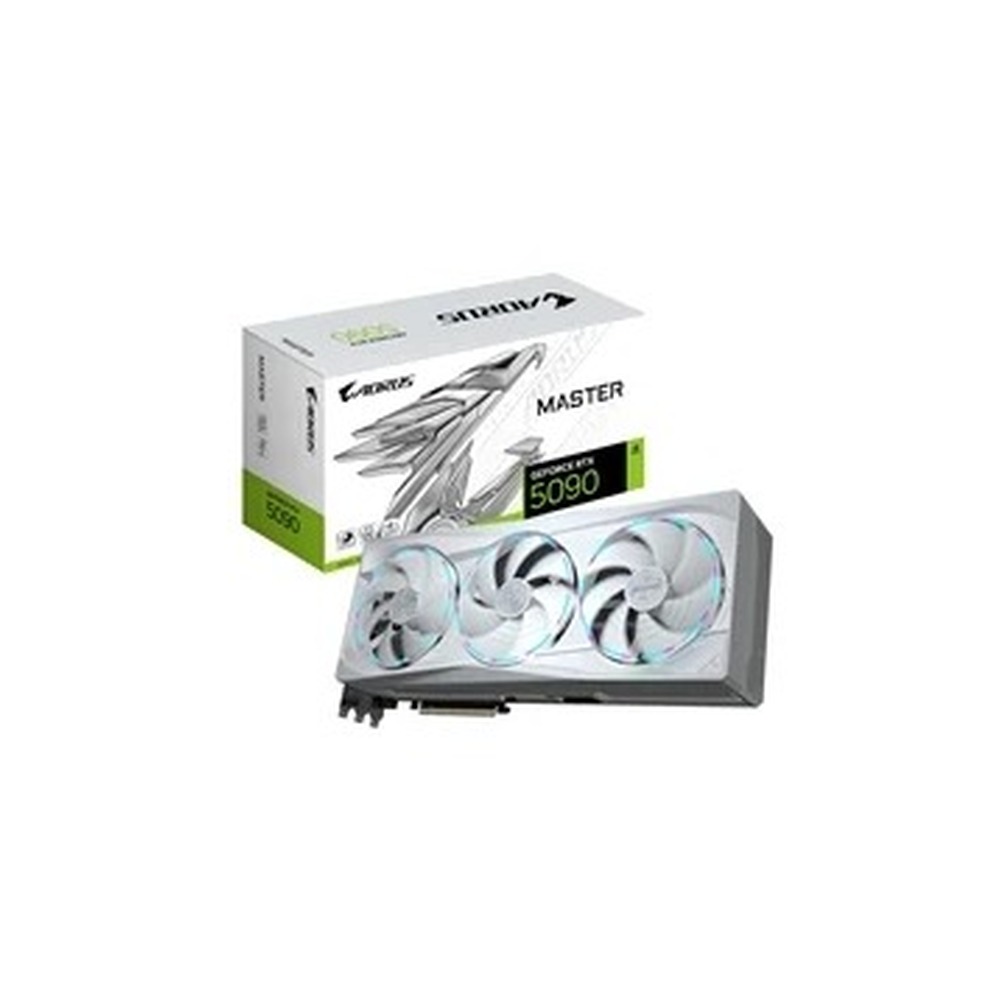 Gigabyte NVIDIA GeForce RTX 5090 AORUS MASTER ICE 32G Graphics Card, 32GB GDDR7, 21760 CUDA Cores, 2655 MHz Core Clock, Triple Fan, White, RGB, 3x DisplayPorts / 1x HDMI Port