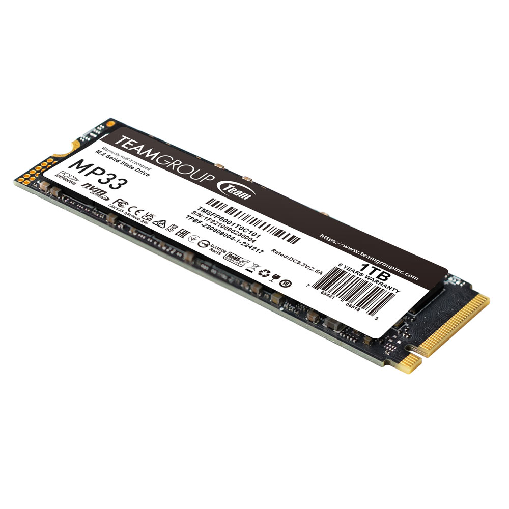 Team MP33 (TM8FP6001T0C101) 1TB NVMe SSD, M.2 Interface, PCIe Gen3, 2280, Read 1700MB/s, Write 1400MB/s, 3 Year Warranty