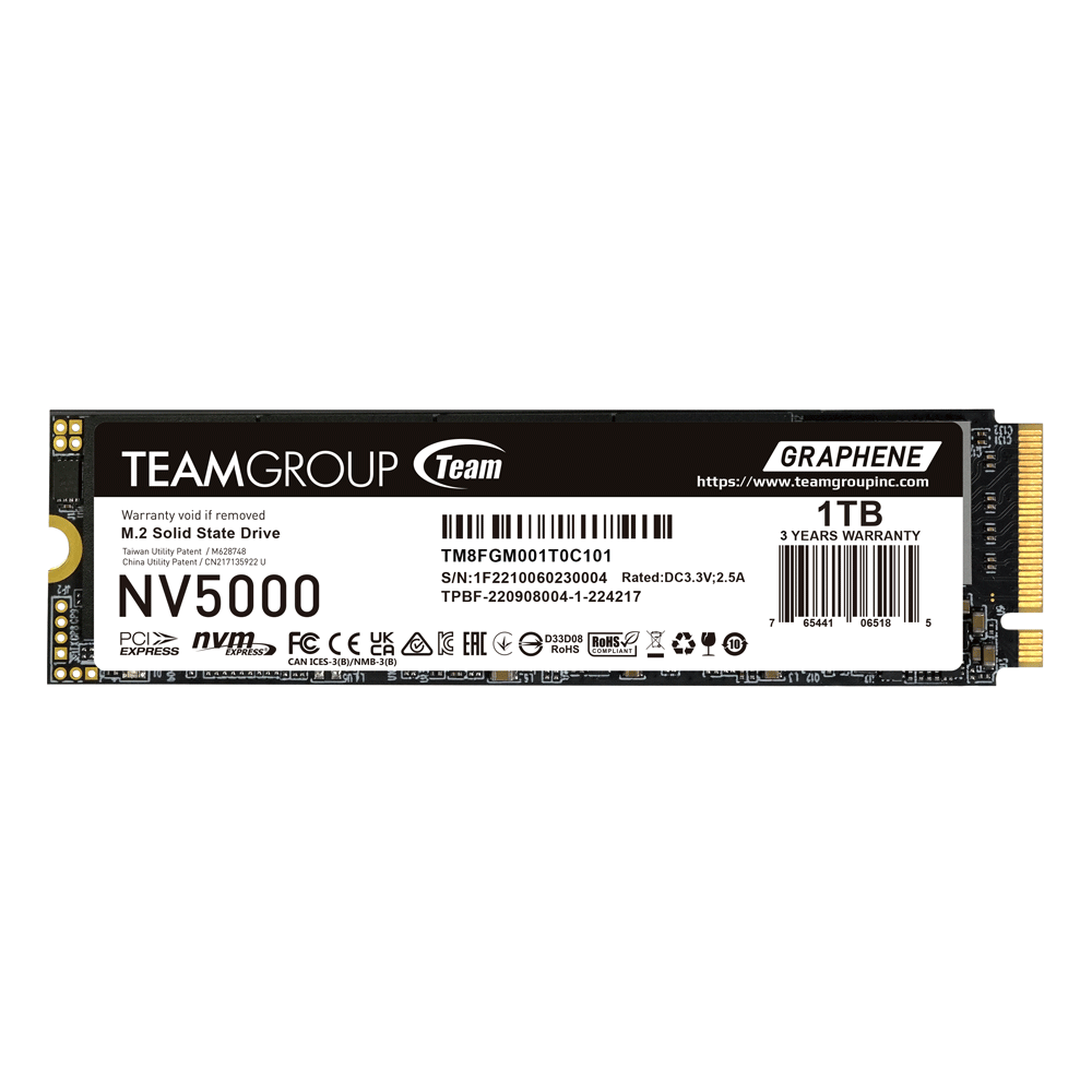 Team NV5000 (TM8FGM001T0C101) 1TB M.2 Interface, PCIe Gen4x4 with NVMe, 2280, Read 5000MB/s, Write 3000MB/s, 3 Year Warranty