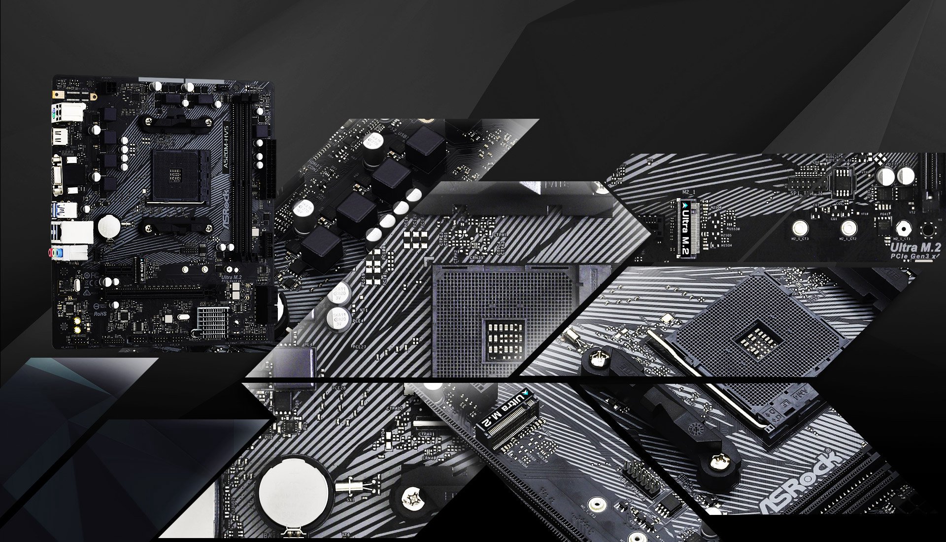 ASRock A520M-HVS Super Alloy AMD AM4 Socket Motherboard, Micro-ATX, 2x DDR4 Slots, 1x M.2 Socket, GbE LAN, 1x D-Sub / 1x HDMI Port