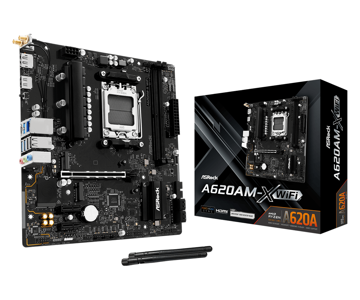 ASRock A620AM-X WIFI AMD AM5 Socket Motherboard, 2x DDR5 Slots, 2x M.2 Socket, 2.5GbE LAN, Wi-Fi 5, 1x HDMI Port / 1x DisplayPort