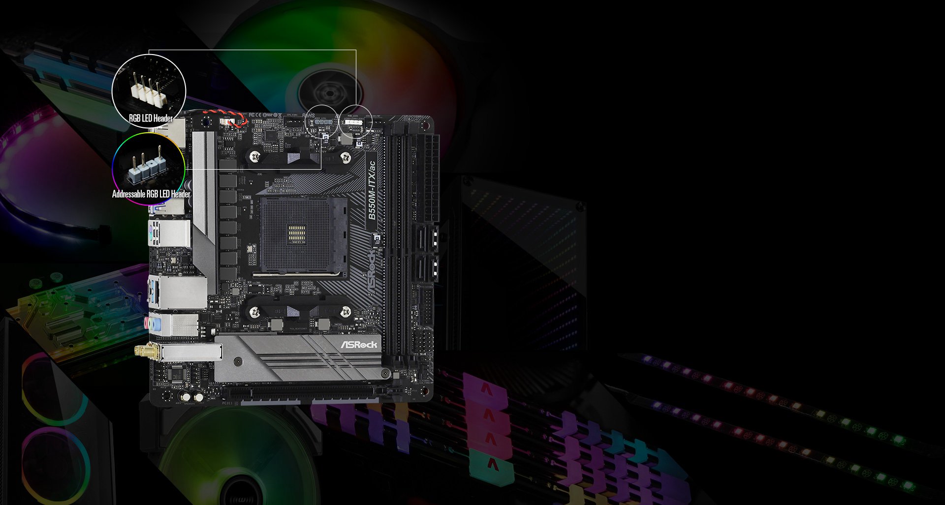ASRock B550M-ITX/ac AMD AM4 Socket Motherboard, Mini-ITX, 2x DDR4 Slots, 1x M.2 Socket, GbE LAN, Wi-Fi 5, 1x DisplayPort / 1x HDMI Port