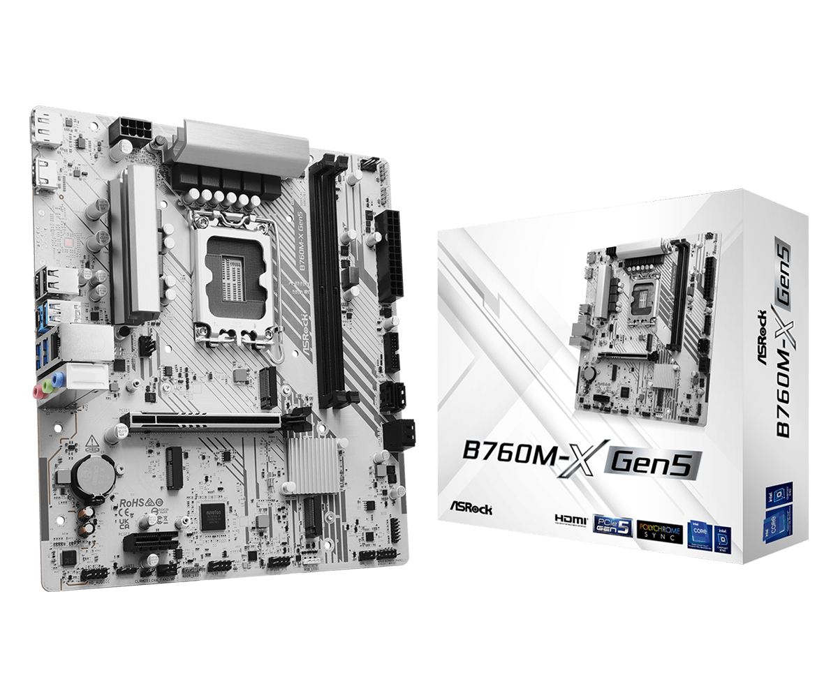 ASRock B760M-X Gen5 Intel 1700 Socket Motherboard, Micro-ATX, 2x DDR5 Slots, 2x M.2 Socket, 2.5GbE LAN, 1x DisplayPort / 1x HDMI Port