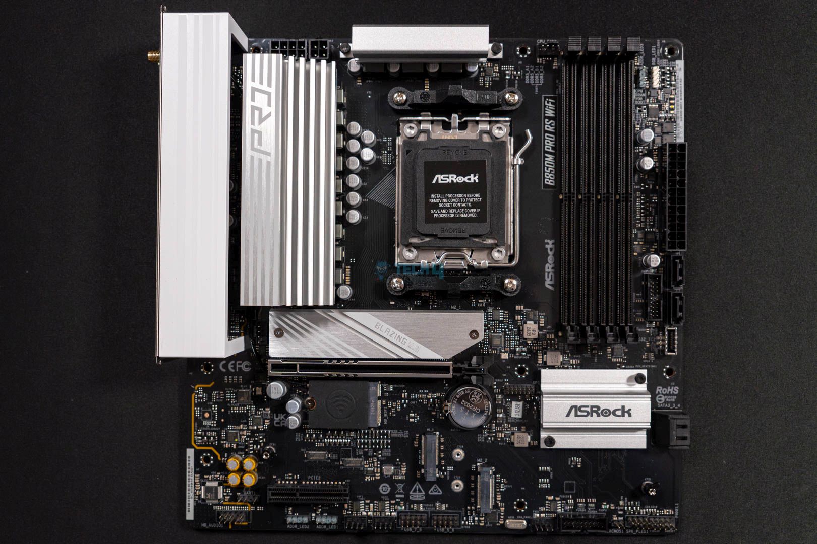 ASRock B850M Pro RS WiFi AMD AM5 Socket Motherboard, Micro-ATX, 4x DDR5 Slots, 3x M.2 Sockets, Fitted I/O Shield, 2.5GbE LAN, Wi-Fi 6E, 1x DisplayPort / 1x HDMI Port