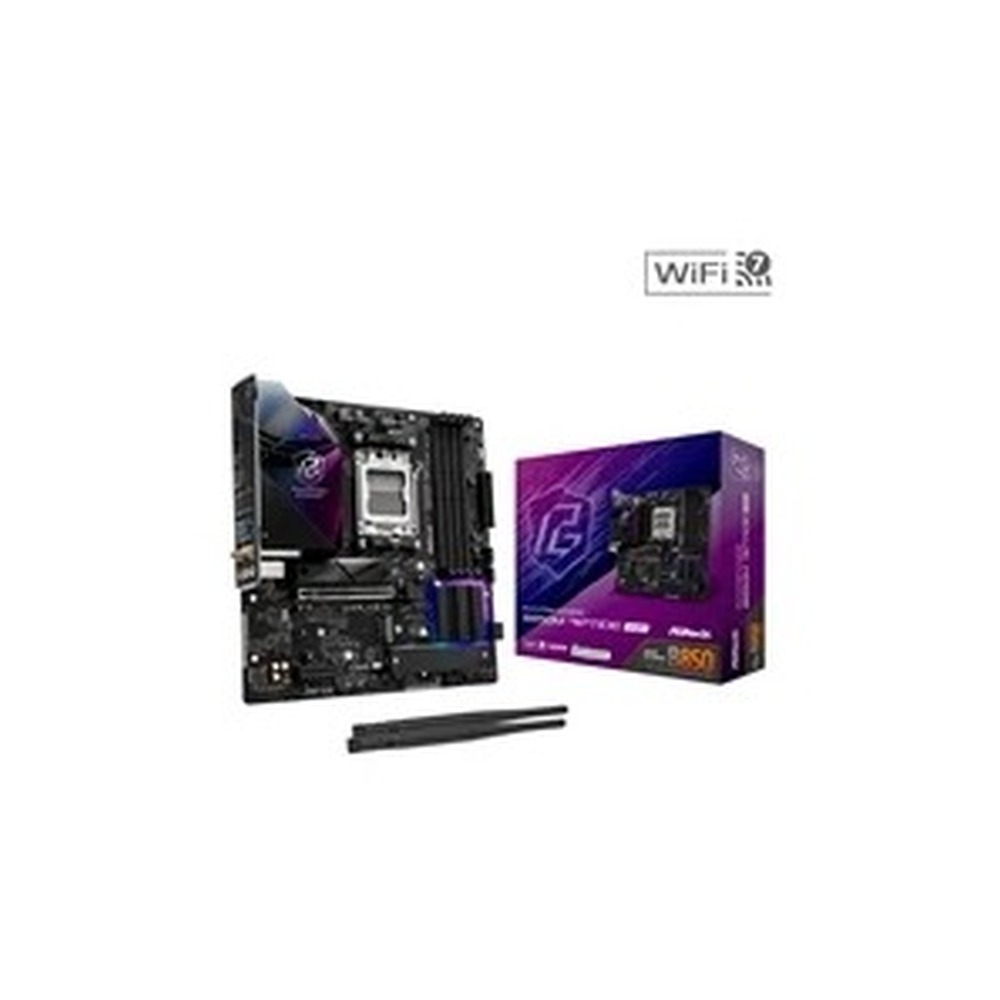 ASRock B850M Riptide WiFi AMD AM5 Socket Motherboard, Micro-ATX, 4x DDR5 Slots, 3x M.2 Sockets, Fitted I/O Shield, 2.5GbE LAN, Wi-Fi 7, 1x DisplayPort / 1x HDMI Port
