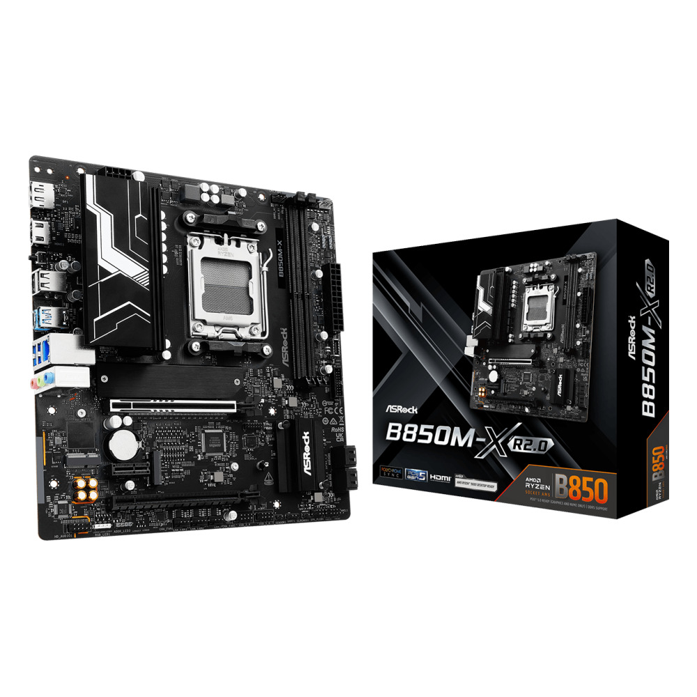 ASRock B850M-X AMD AM5 Socket Motherboard, Micro-ATX, 2x DDR5 Slots, 2x M.2 Sockets, 2.5GbE LAN, 1x DisplayPort / 1x HDMI Port