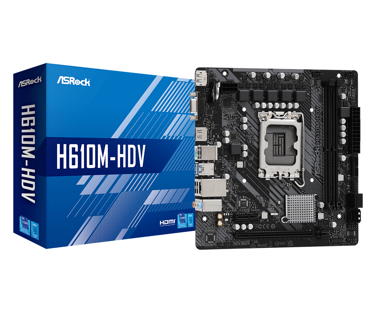 ASRock H610M-HDV/M.2 R2.0 Super Alloy Intel 1700 Socket Motherboard, Micro-ATX, 2x DDR4 Slots, 1x M.2 Socket, GbE LAN, 1x D-Sub / 1x DisplayPort / 1x HDMI Port