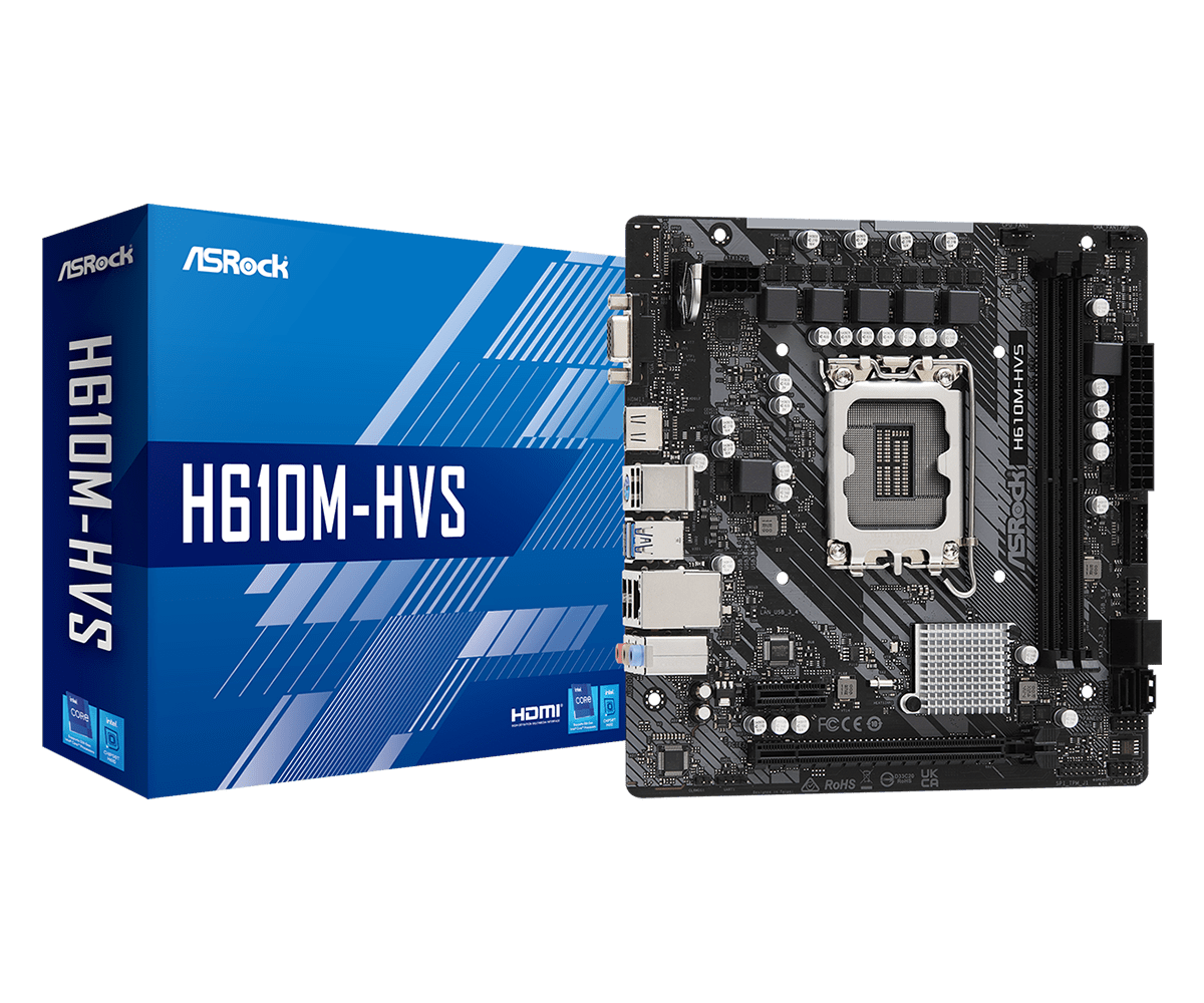 ASRock H610M-HVS/M.2 D5 GEN5 Intel 1700 Socket Motherboard, Micro-ATX, 2x DDR5 Slots, 1x M.2 Socket, GbE LAN, 1x D-Sub / 1x HDMI Port