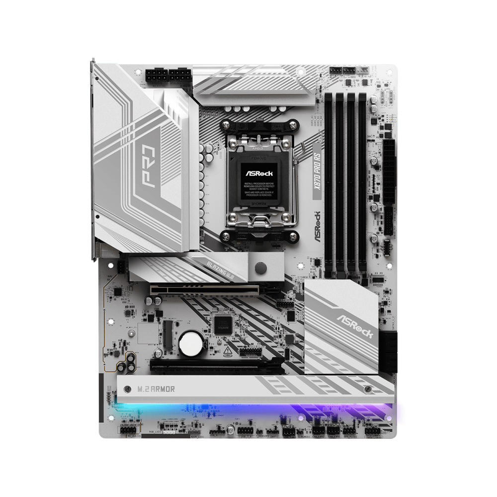 ASRock X870 PRO RS AMD AM5 Socket Motherboard, ATX, 4x DDR5 Slots, 3x M.2 Sockets, Fitted I/O Shield, 2.5GbE LAN, 1x HDMI Port / 2x USB-C (USB4)