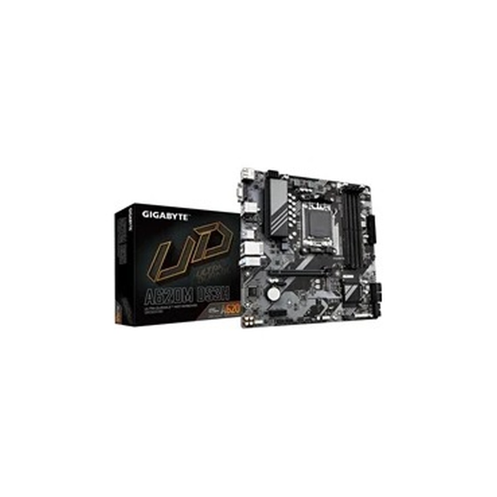 Gigabyte A620M DS3H Ultra Durable AMD AM5 Socket Motherboard, Micro-ATX, 4x DDR5 Slots, 1x M.2 Socket, 1x USB-C Port, GbE LAN, 1x D-Sub / 1x DisplayPort / 1x HDMI Port