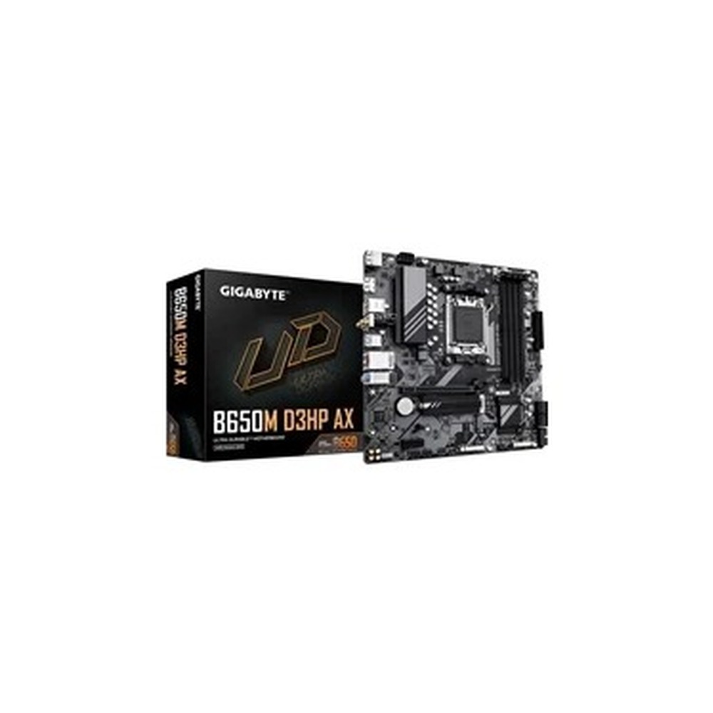 Gigabyte B650M D3HP AX Ultra Durable AMD AM5 Socket Motherboard, Micro-ATX, 4x DDR5 Slots, 2x M.2 Sockets, 2.5GbE LAN, Wi-Fi 6E, 2x DisplayPorts / 1x HDMI Port