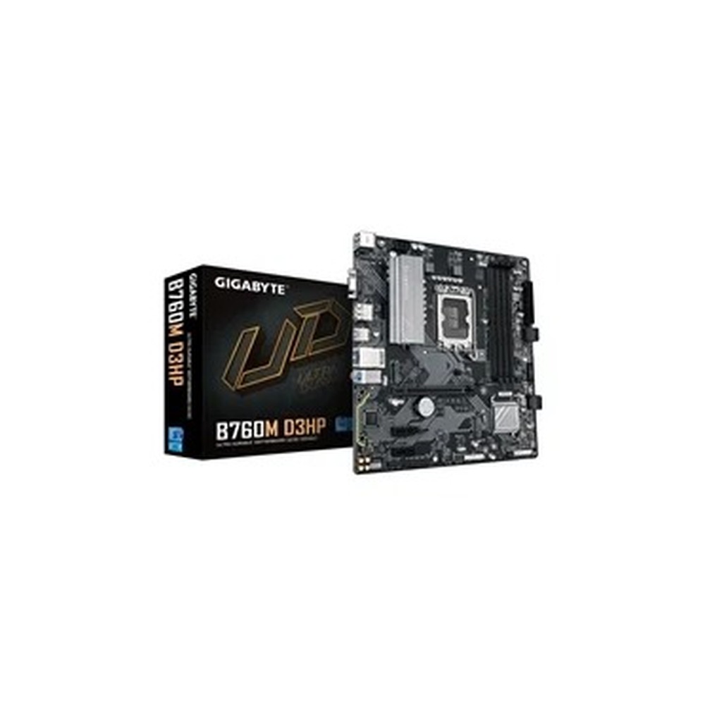 Gigabyte B760M D3HP Intel 1700 Socket Motherboard, Micro-ATX, 4x DDR5 Slots, 2x M.2 Sockets, 1x USB-C Port, GbE LAN, 1x D-Sub / 1x DisplayPort / 1x HDMI Port