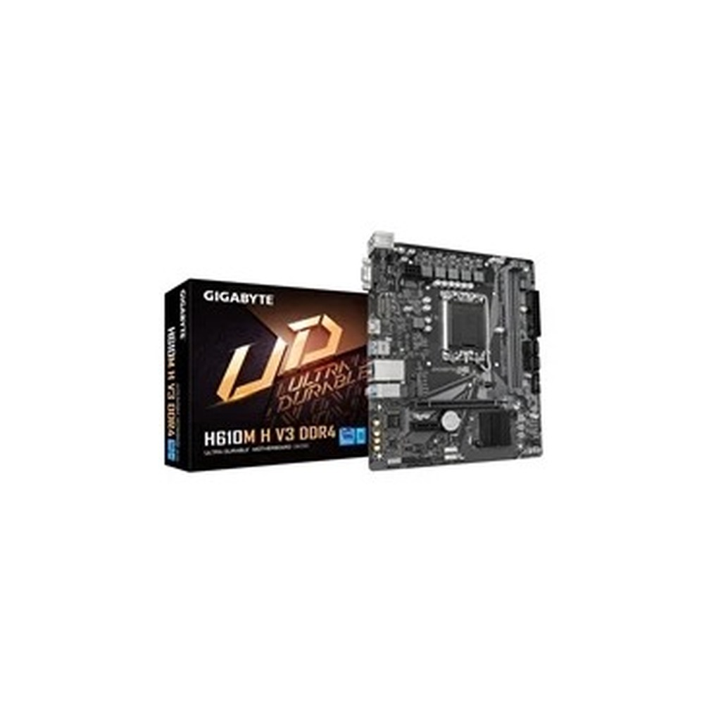 Gigabyte H610M H V3 DDR4 Ultra Durable Intel 1700 Socket Motherboard, Micro-ATX, 2x DDR4 Slots, 1x M.2 Socket, GbE LAN, 1x D-Sub / 1x HDMI Port