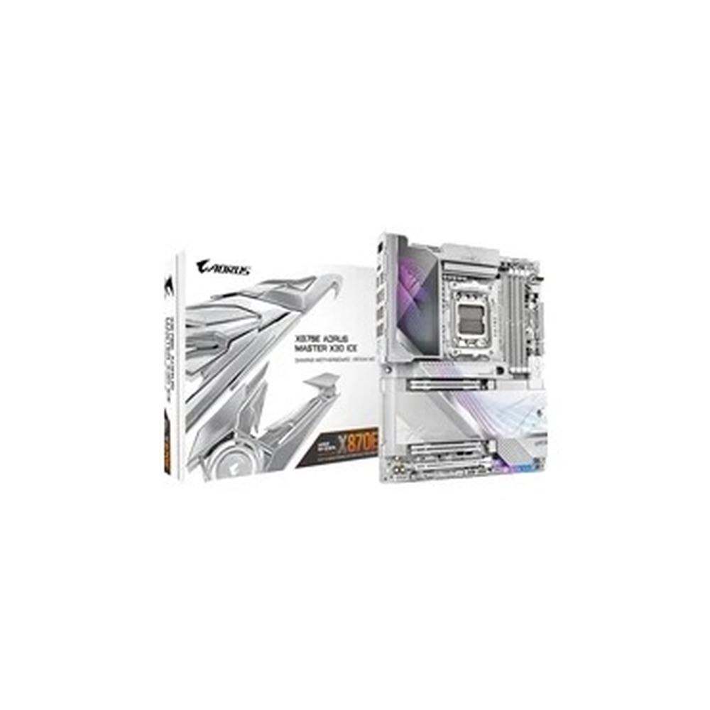 Gigabyte X870E AORUS MASTER X3D ICE AMD AM5 Socket Motherboard, ATX, 4x DDR5 Slots, 5x M.2 Sockets, Fitted I/O Shield, 10GbE LAN, Wi-Fi 7, 1x HDMI Port / 2x USB-C (USB4)