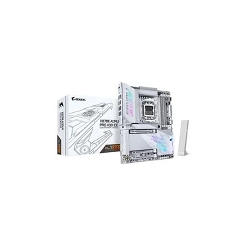 Gigabyte X870E AORUS PRO X3D ICE AMD AM5 Socket Motherboard, ATX, 4x DDR5 Slots, 4x M.2 Sockets, Fitted I/O Shield, 5GbE LAN, Wi-Fi 7, 1x HDMI Port / 2x USB-C (USB4)