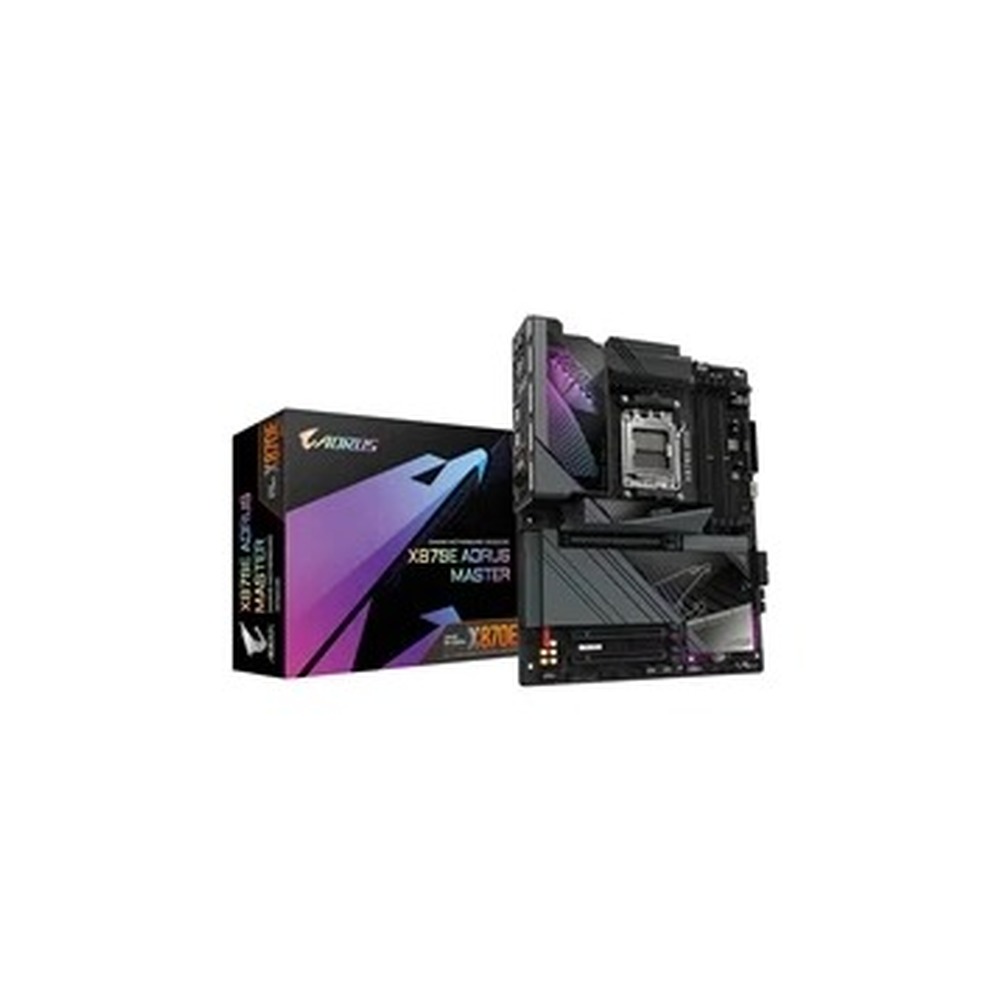 Gigabyte X870E AORUS MASTER AMD AM5 Socket Motherboard, ATX, 4x DDR5 Slots, 4x M.2 Sockets, Fitted I/O Shield, 5GbE LAN, Wi-Fi 7, 1x HDMI Port / 2x USB-C (USB4)