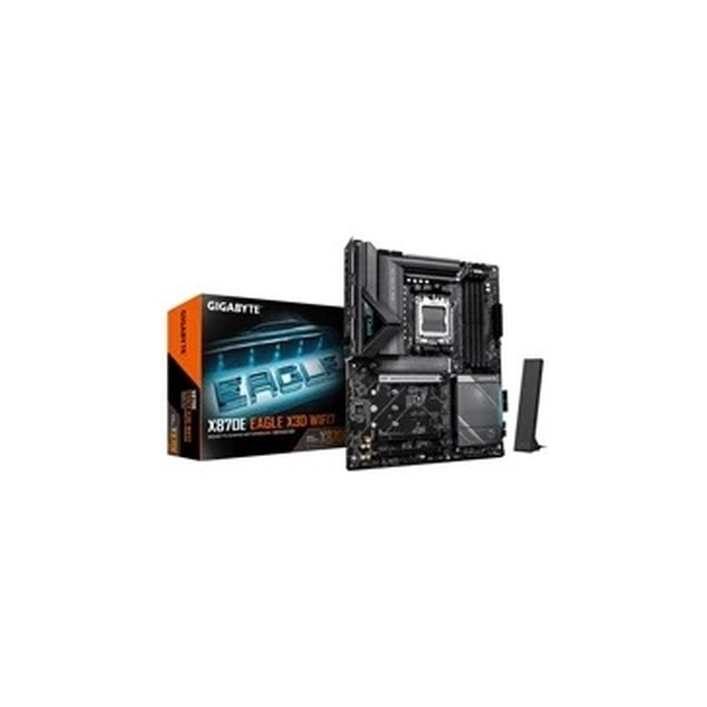 Gigabyte X870E EAGLE X3D WIFI7 AMD AM5 Socket Motherboard, ATX, 4x DDR5 Slots, 4x M.2 Sockets, Fitted I/O Shield, 5GbE LAN, Wi-Fi 7, 1x HDMI Port / 2x USB-C (USB4)