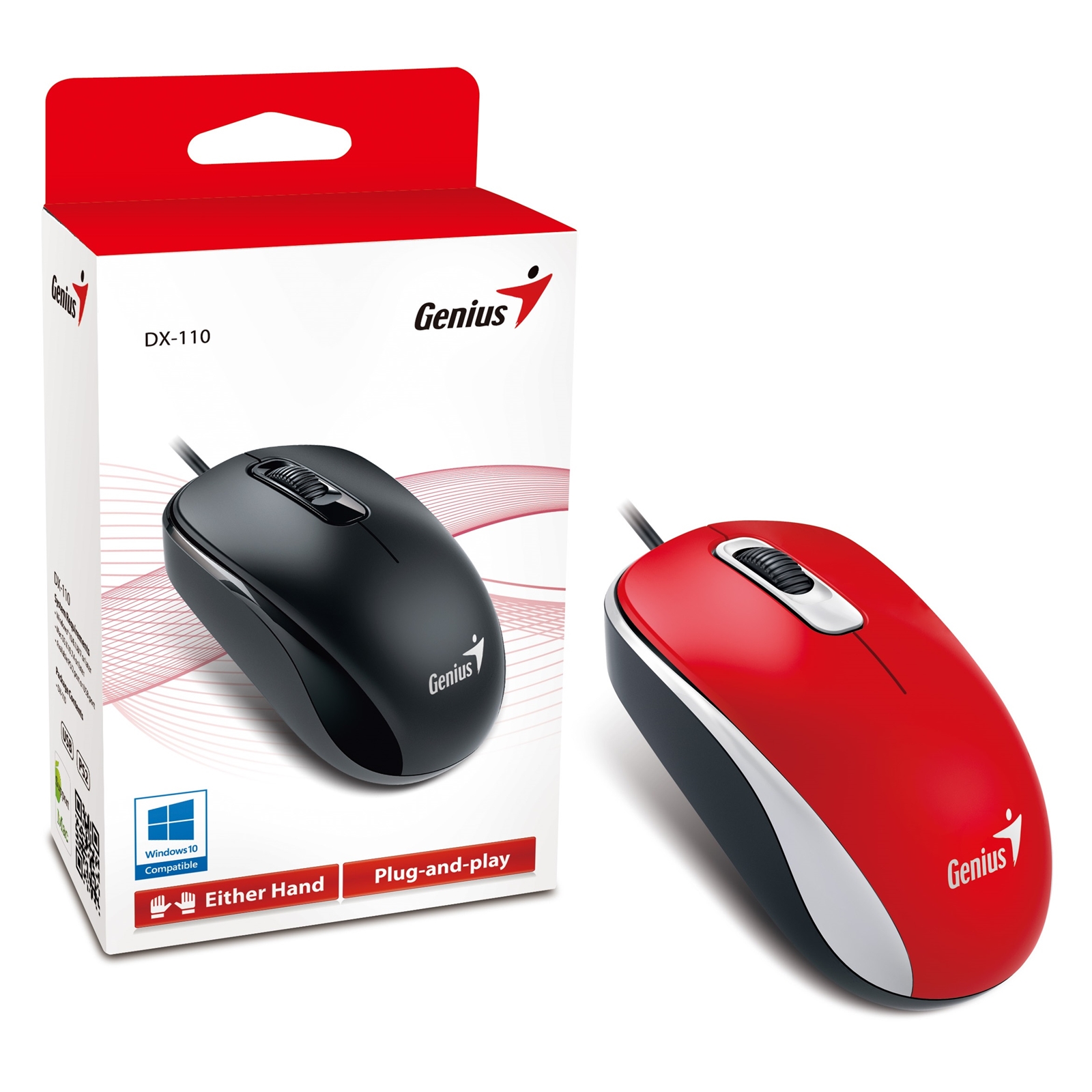 Genius DX-110 Wired USB Plug and Play Mouse, 1000 DPI Optical Tracking, 3 Button with Scroll Wheel, Ambidextrous Design with 1.5m Cable, Black