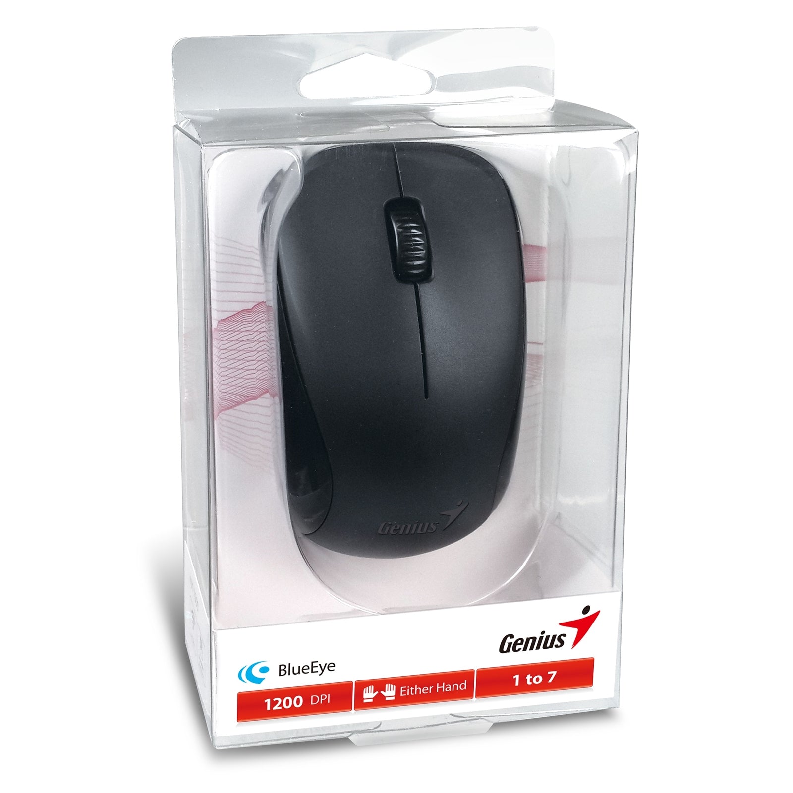 Genius NX-7000 Wireless Mouse, 2.4 GHz with USB Pico Receiver, Adjustable DPI levels up to 1200 DPI, 3 Button with Scroll Wheel, Ambidextrous Design, Red