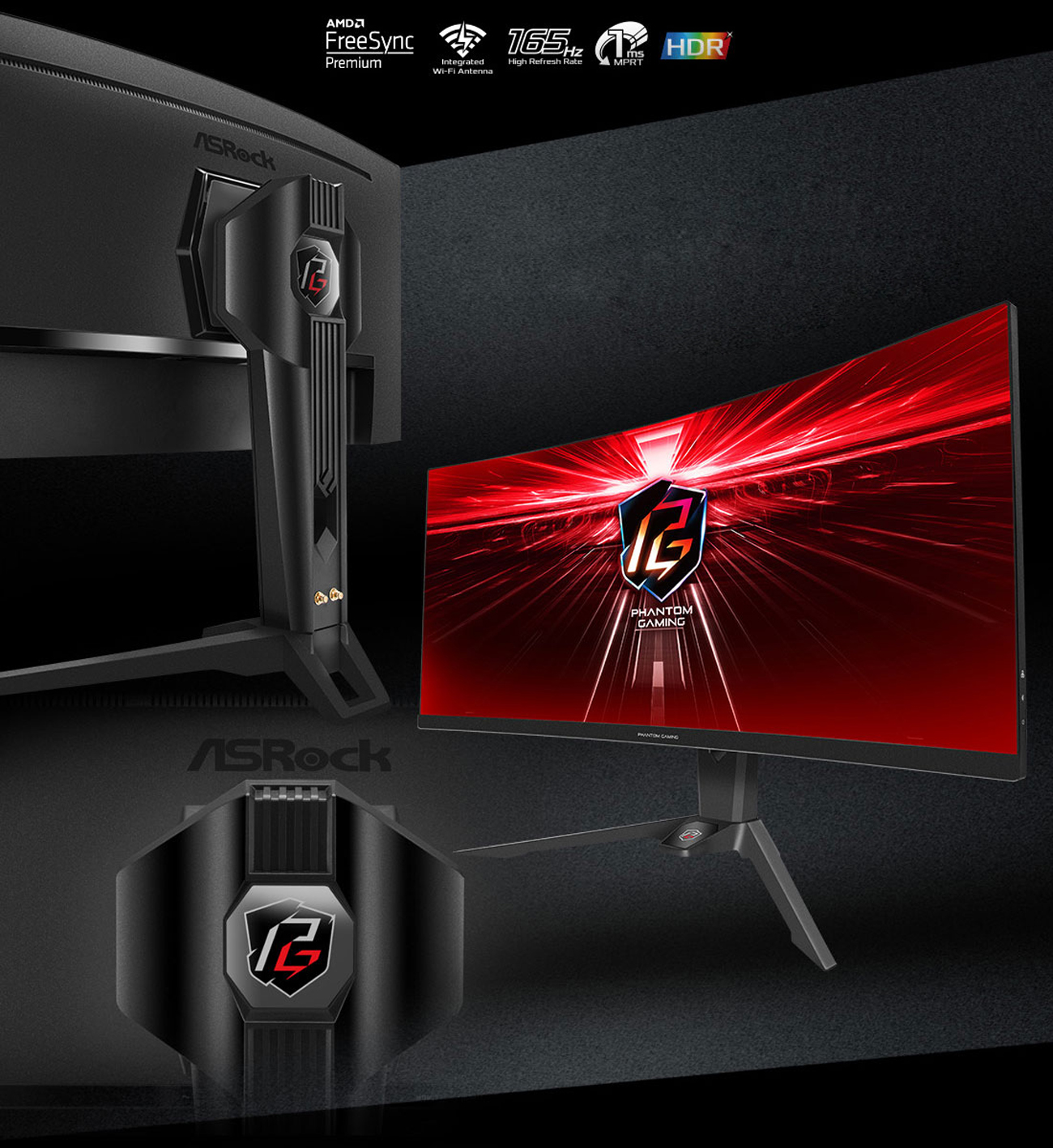 ASRock Phantom Gaming PG34QRT3A 34 Inch, WQHD 3440x1440, Curved Gaming Monitor, 180Hz 1ms (MPRT) Response Time, 2 x HDMI 2.0, 2 x DisplayPort 1.4, 1 x USB3.2 Gen1x1 Type-B, 4 x USB3.2 Gen1x1 Type-A, 1 x Headphone Out, Integrated Wi-Fi Antenna