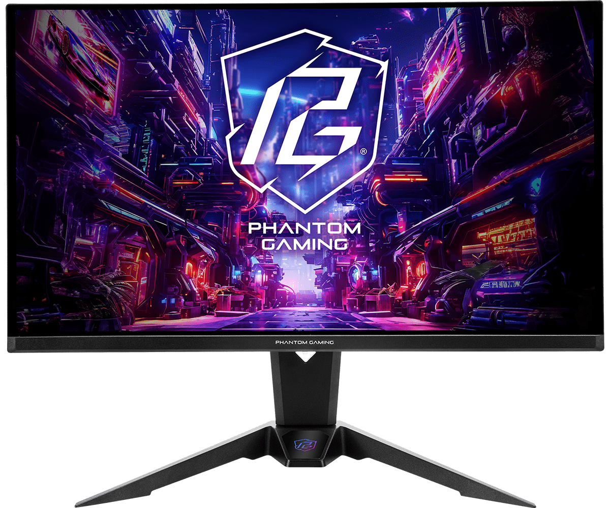ASRock Phantom Gaming PGO27QFV 27 Inch QHD (2560 x 1440) Flat QD-OLED Gaming Monitor, 360Hz 0.03ms (GTG) Response Time, 2 x HDMI 2.1; 1 x DisplayPort 1.4, 1 x Type-C (DP Alt Mode / PD 15W), Height, Swivel, Tilt Adjustment, Integrated Wi-Fi Antenna
