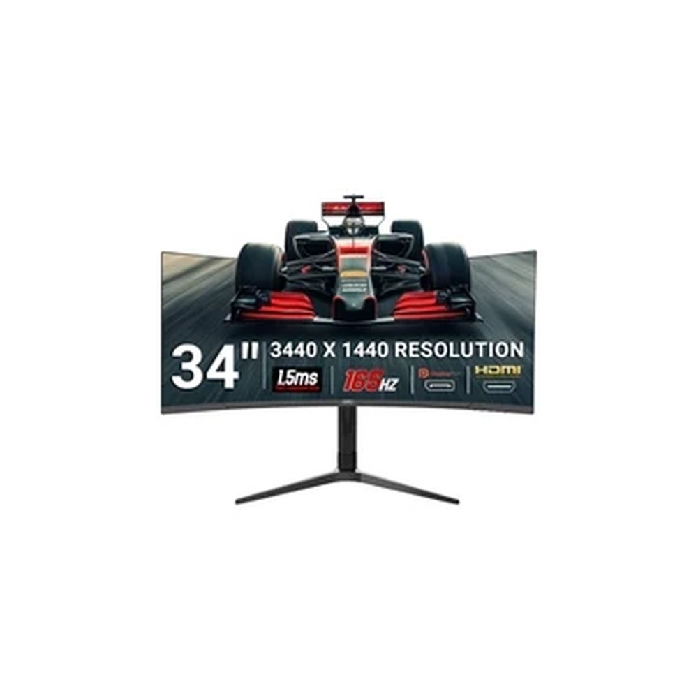 piXL CM34C7 34 Inch 165Hz UWQHD Quad HD Ultrawide Curved Gaming Monitor, with 1.5ms Response Time, 3440 x 1440 Resolution, HDMI, DisplayPort, USB-C, USB-B, USB-A x 2, Audio & Height Adjust