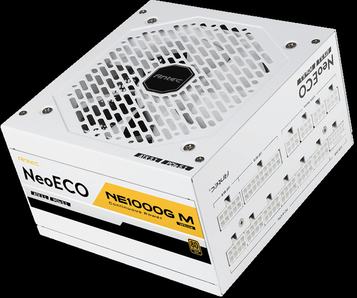 Antec NE1000G M, White, PCIe 5.0 Ready, Fully Modular, 80PLUS Gold, Single Rail, 83A, 120mm FDB Fan, ATX3.0 PSU