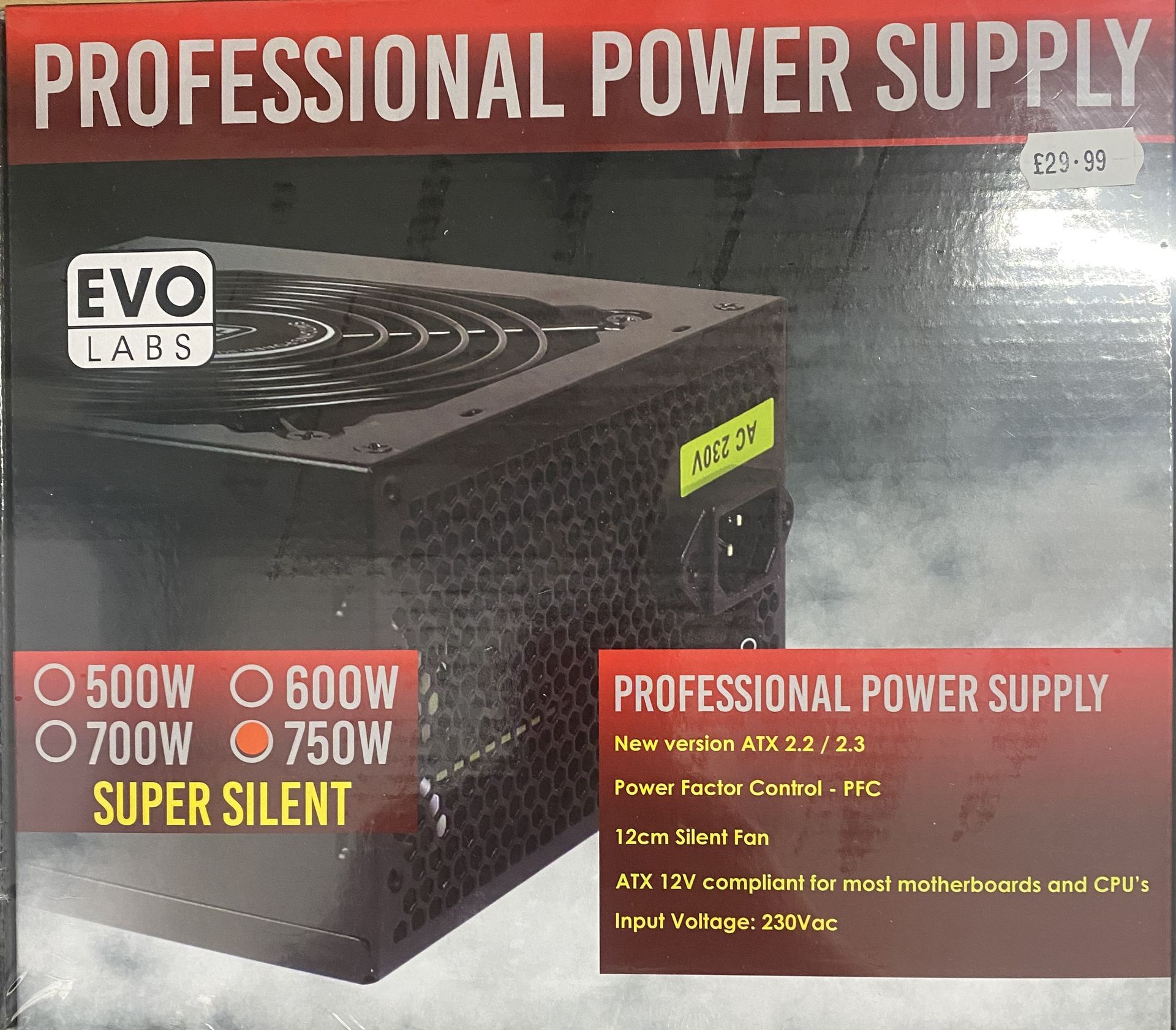 EVO LABS BR750-12BL 750W PSU,120mm Black Silent Fan with Improved Ventilation, Non Modular, High-Efficiency, PFC Certified, CE Compliant, Retail Packaged