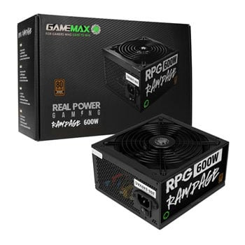 GAMEMAX RPG Rampage 600W PSU, 140mm Ultra Silent Fan, 80 PLUS Bronze, Non Modular, Flat Black Cables, Japanese TK Main Capacitor Fitted