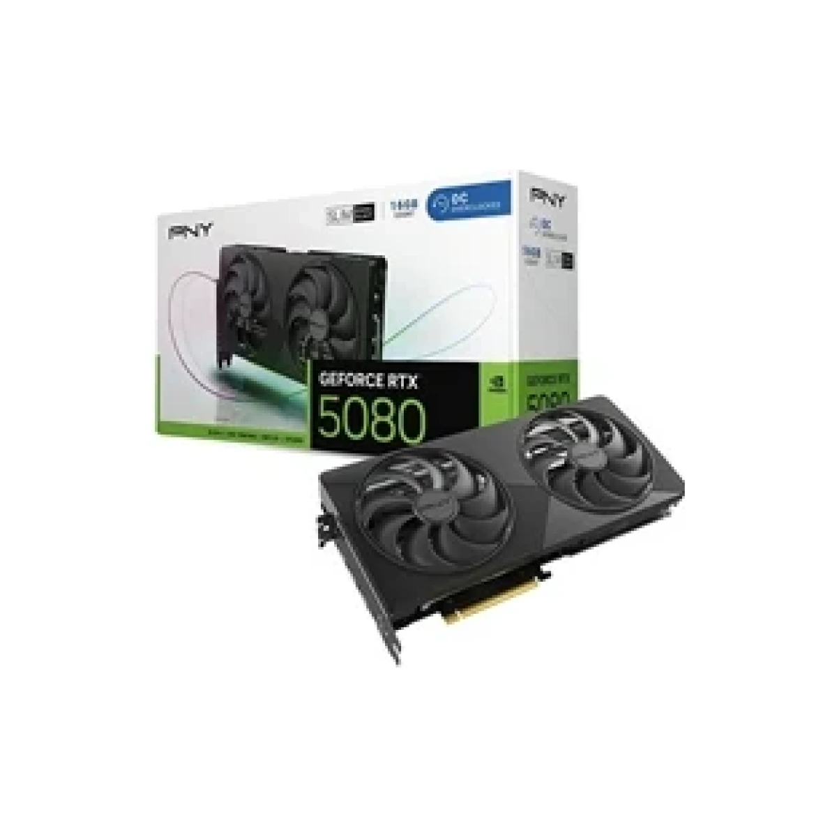 PNY NVIDIA GEFORCE RTX 5080 SLIM OC 16GB GDDR7 Graphics Card, 10752 Cuda Cores, 2295 MHz Core Clock, Dual Fan, 3x DisplayPorts/ 1 x HDMI Port