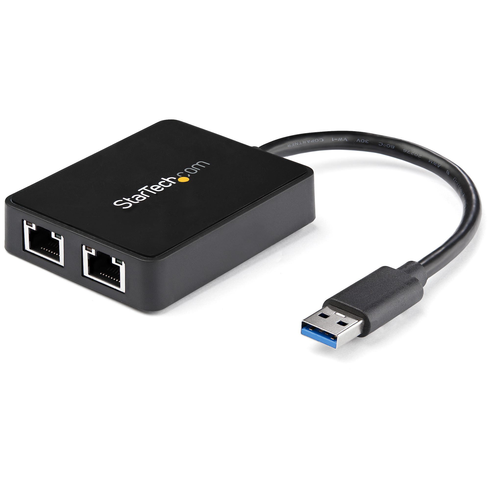 Startech USB 3.0 to Dual Port Gigabit Ethernet Adapter w/ USB Port - 10/100/100 - USB Gigabit LAN Network NIC Adapter (USB32000SPT) - Network adapter - USB 3.0 - 1GbE - 1000Base-T - 2 ports - black