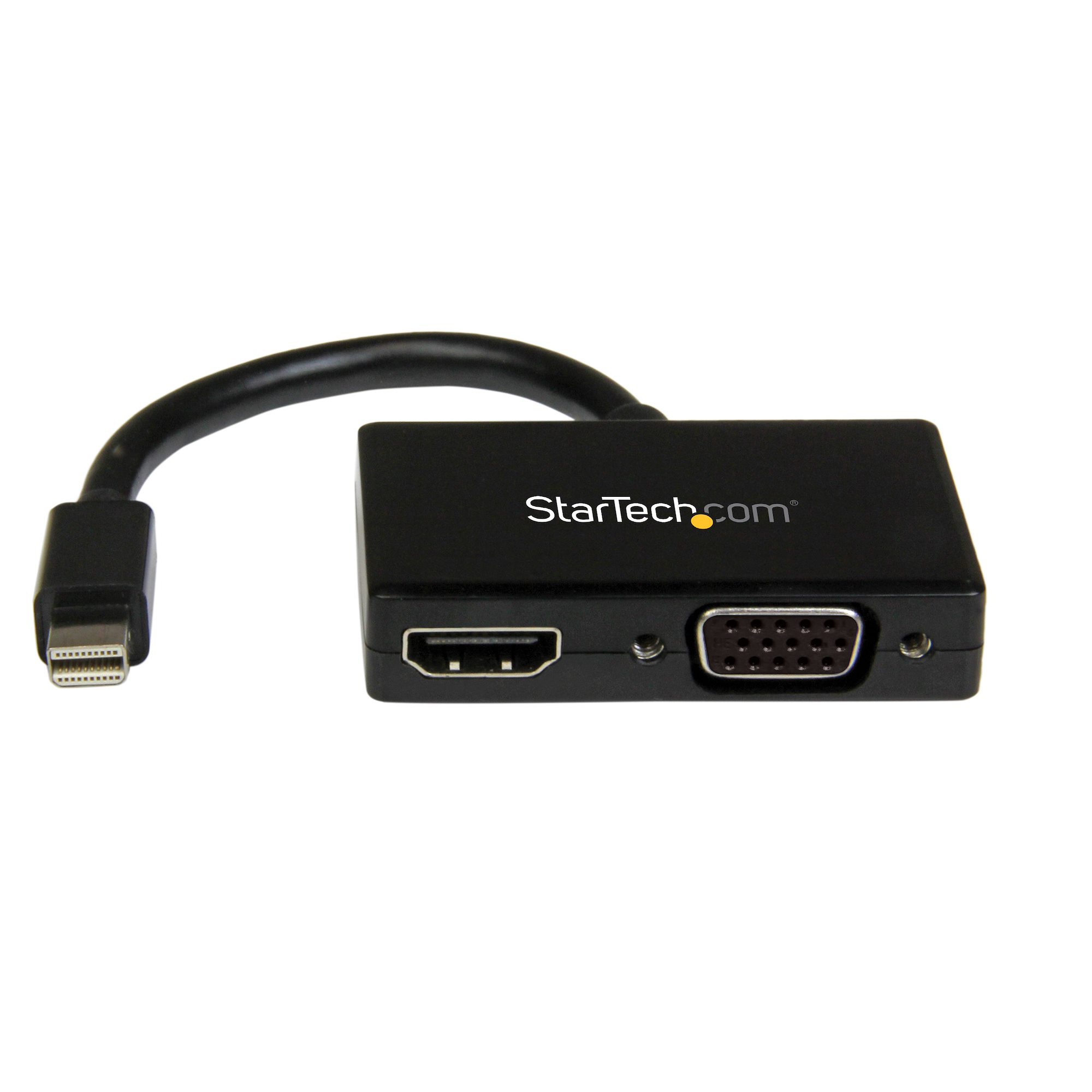 StarTech Mini DisplayPort to HDMI and VGA - 2 in 1 Travel Adapter - Mini DisplayPort to VGA Adapter - Mini DP to HDMI Dongle - Monitor Adapter (MDP2HDVGA) - Video converter - DisplayPort - HDMI, VGA - black