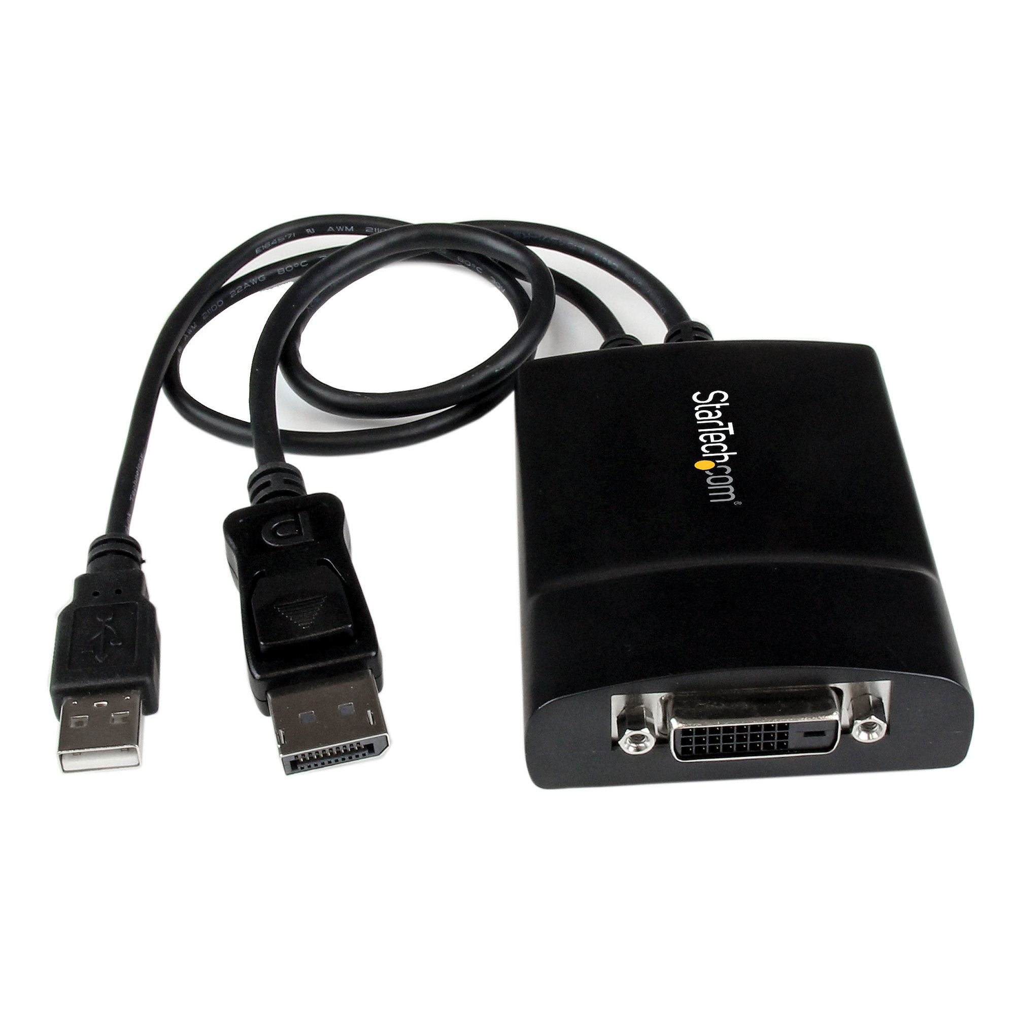 StarTech DisplayPort to DVI Adapter - Dual-Link - Active DVI-D Adapter for Your Monitor / Display - USB Powered - 2560x1600 (DP2DVID2) - DisplayPort / DVI adapter - USB (power only), DisplayPort (M) to DVI-D (F) latched - USB 2.0 / DisplayPort 1.2 - 37 cm