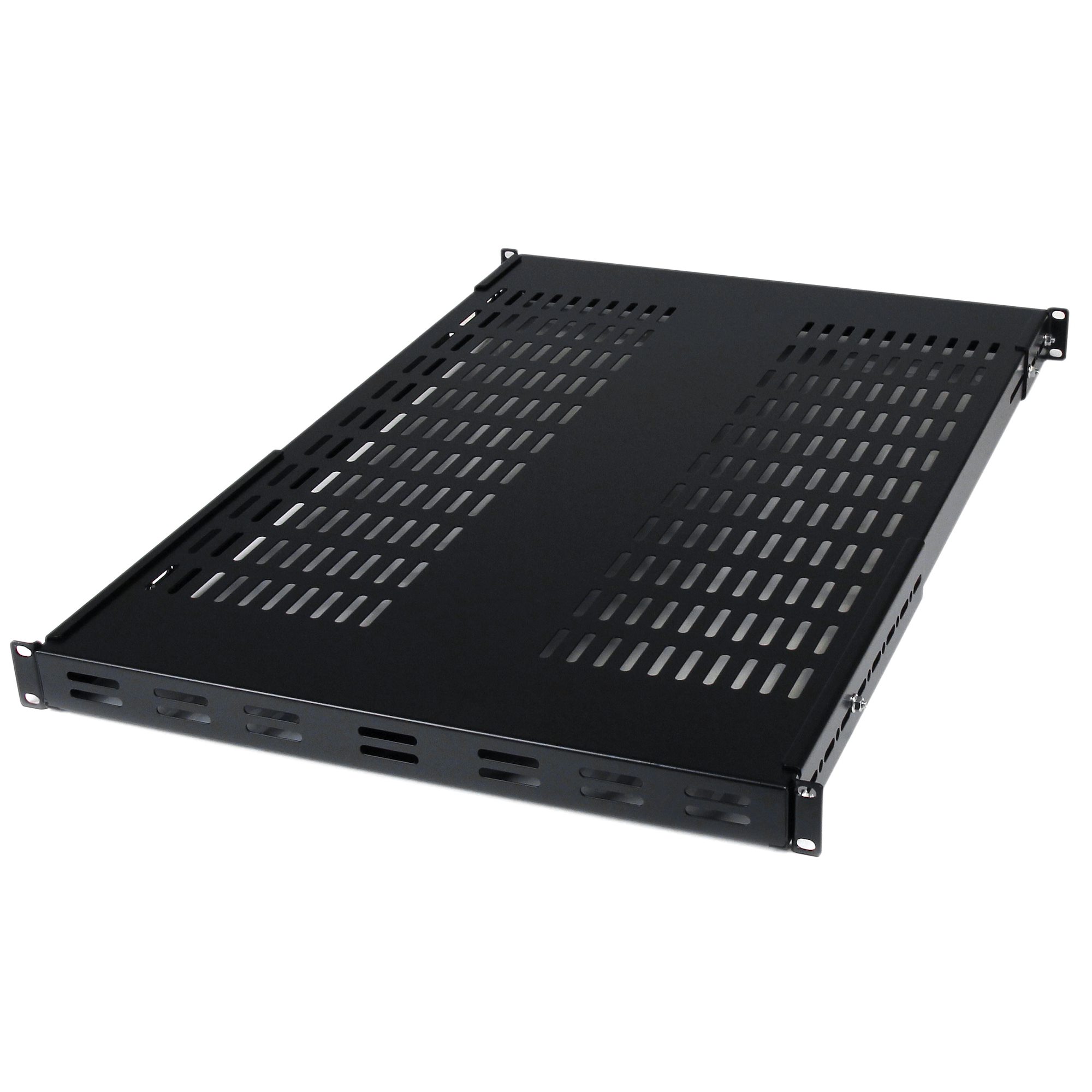 Startech 1U Adjustable Vented Server Rack Mount Shelf - 175lbs - 19.5 to 38in Deep Universal Tray for 19" AV/ Network Equipment Rack (ADJSHELF) - Rack shelf - black - 1U - 19" - for P/N: CABSCRWS1224, RK1536BKF, RK1836BKF, RK3236BKF, RK4236BKB, RK4242BK24