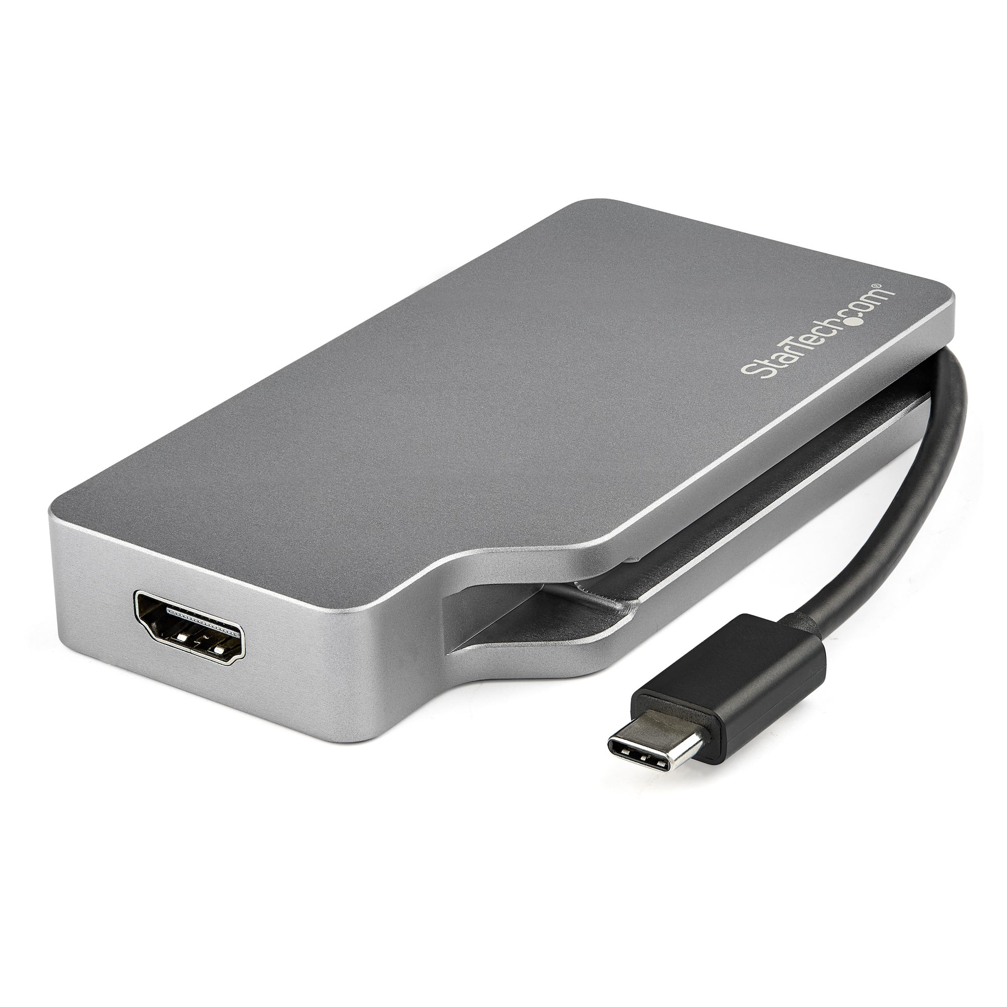 Startech USB C Multiport Video Adapter with HDMI, VGA, Mini DisplayPort or DVI, USB Type C Monitor Adapter to HDMI 1.4 or mDP 1.2 (4K), VGA or DVI (1080p), Silver Aluminum Adapter - 4-in-1 USB-C Converter (CDPVGDVHDMDP) - Adapter - USB-C male to HD-15 (VG