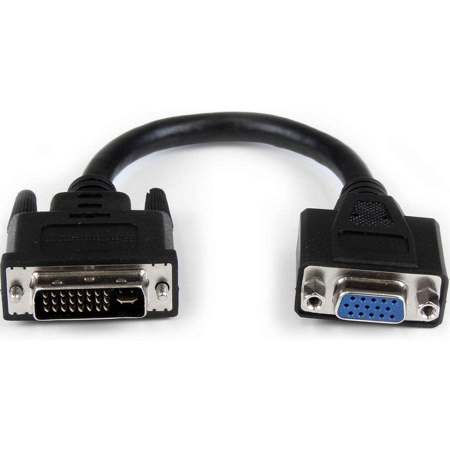 StarTech 8in DVI to VGA Cable Adapter - DVI-I Male to VGA Female Dongle Adapter (DVIVGAMF8IN) - VGA adapter - DVI-I (M) to HD-15 (VGA) (F) - 20 cm - thumbscrews - black