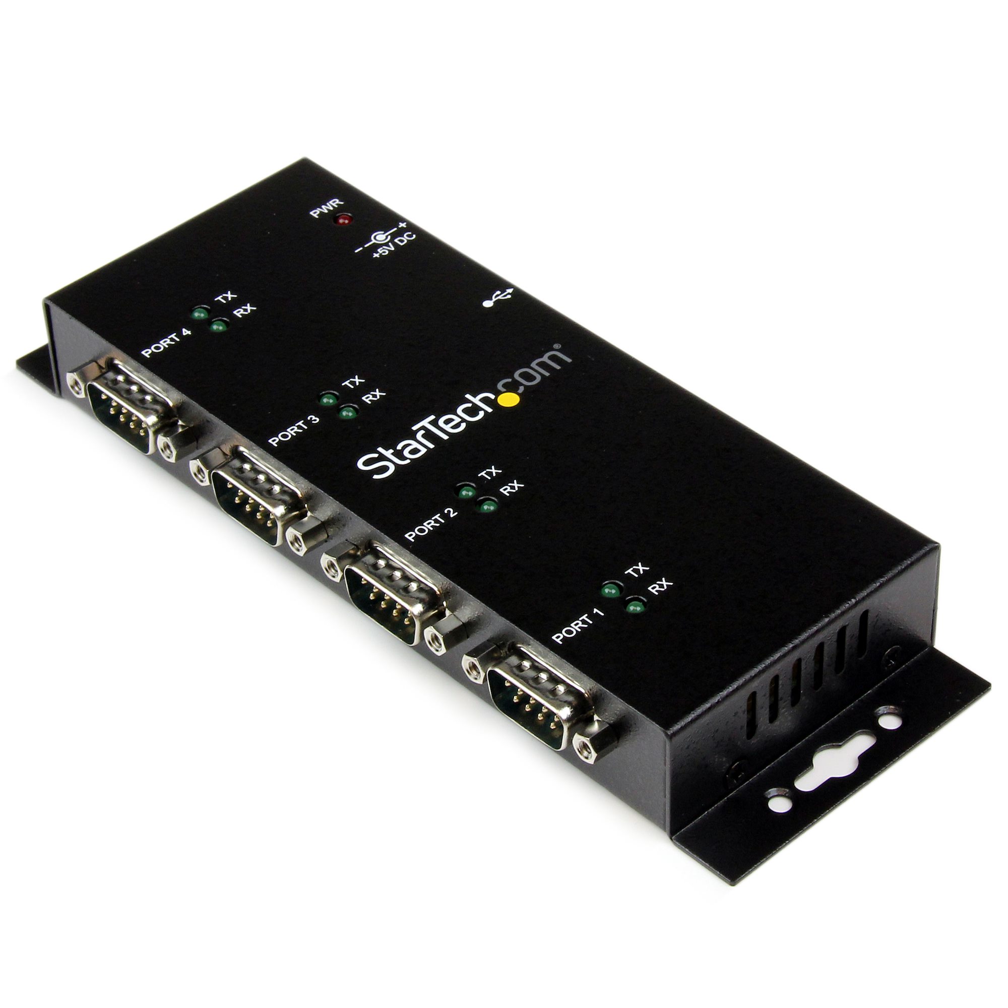 Startech 4 Port USB to Serial RS232 Adapter - Wall Mount - Din Rail - COM Port Retention - FTDI USB to DB9 RS232 Hub (ICUSB2324I) - Serial adapter - USB 2.0 - RS-232 x 4 - black